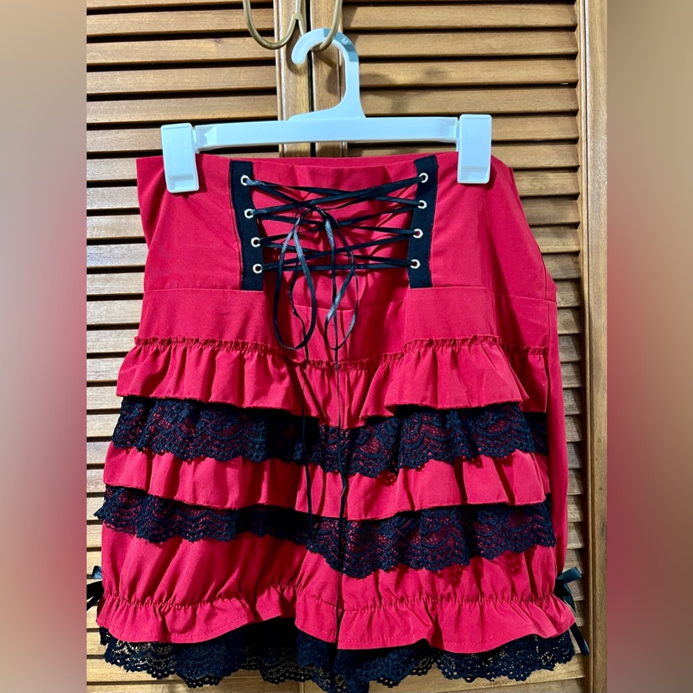 Red and Black Lace-Up Women's Bloomers